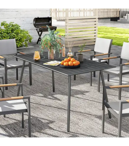 Mesa de Jardín Exterior de Acero con Diseño en Lamas Resistente a la Intemperie Fácil de Limpiar 150x80x74 cm Gris