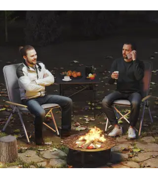 Sillas de Camping Plegables de Aluminio con Respaldo Alto Ajustable Reposabrazos de Madera 59x67x96 cm Gris Claro