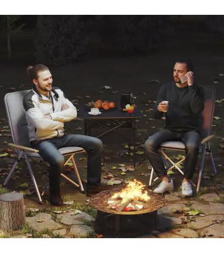 Sillas de Camping Plegables de Aluminio con Respaldo Alto Ajustable Reposabrazos de Madera 59x67x96 cm Gris Claro