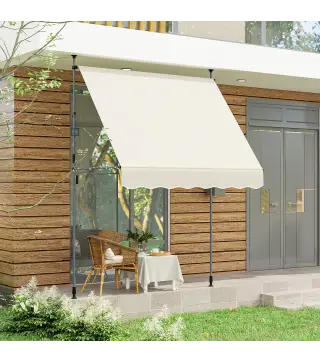 Toldo Manual Retráctil 200x120x210-310 cm para Balcón y Terraza con Altura Ajustable con Manivela Crema