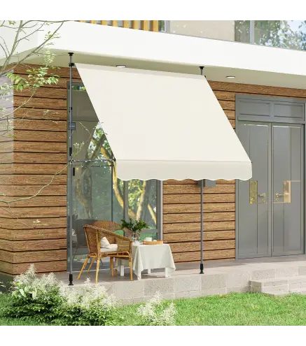 Toldo Manual Retráctil 200x120x210-310 cm para Balcón y Terraza con Altura Ajustable con Manivela Crema