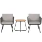 Conjunto de Muebles de Jardín de Ratán 3 Piezas Incluye 1 Mesa y 2 Sillones con Cojines Acolchados Gris