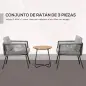 Conjunto de Muebles de Jardín de Ratán 3 Piezas Incluye 1 Mesa y 2 Sillones con Cojines Acolchados Gris