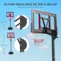 Canasta de Baloncesto Infantil con Altura Ajustable 200-260 cm Ruedas Base Rellenable y Bolsa de Peso Rojo y Negro