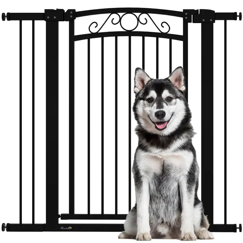 Puerta para Perros con Ancho Ajustable 76-104 cm Barrera de Seguridad con 2 Extensiones y Doble Bloqueo Negro