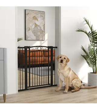 Puerta para Perros con Ancho Ajustable 76-104 cm Barrera de Seguridad con 2 Extensiones y Doble Bloqueo Negro