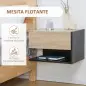 Juego de 2 Mesitas de Noche Flotantes Mesitas de Noche Colgantes con 1 Cajón y Estante Abierto 46x30x30cm Roble y Negro