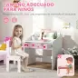 Juego de Escritorio y Silla para Niños de +3 Años con Cajón Extraíble y Compartimento Rosa y Blanco