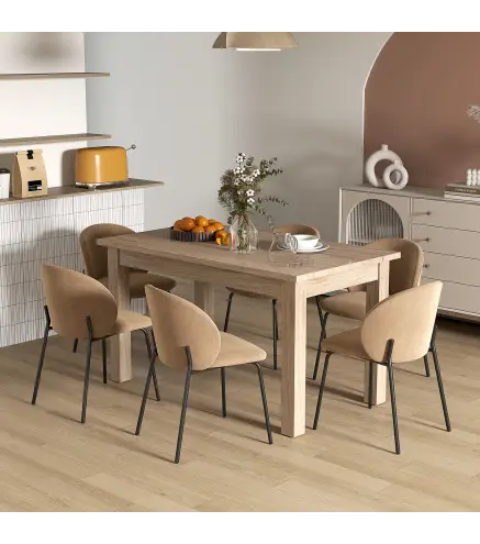 Mesa de Comedor Rectangular 140x80 cm para 6 Personas Tablero Laminado de 30 mm y Patas Robustas Estilo Moderno Natural
