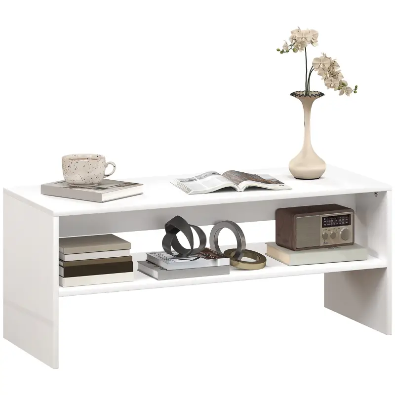 Mesa de Centro Mesa Auxiliar con Compartimento Abierto Mesa de Café 100x40x41,5 cm Blanco Brillante