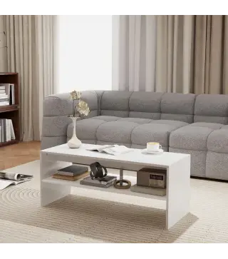 Mesa de Centro Mesa Auxiliar con Compartimento Abierto Mesa de Café 100x40x41,5 cm Blanco Brillante