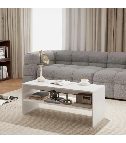 Mesa de Centro Mesa Auxiliar con Compartimento Abierto Mesa de Café 100x40x41,5 cm Blanco Brillante