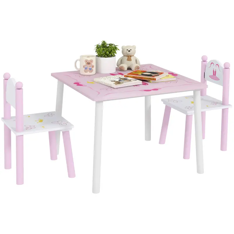 Mesa y Sillas Infantiles para Niños de 2-5 Años de 3 Piezas Mesa Infantil con Sillas para Sala de Juegos Rosa y Blanco