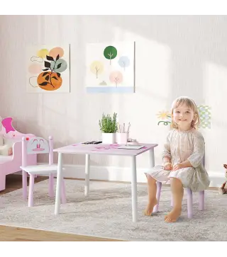 Mesa y Sillas Infantiles para Niños de 2-5 Años de 3 Piezas Mesa Infantil con Sillas para Sala de Juegos Rosa y Blanco