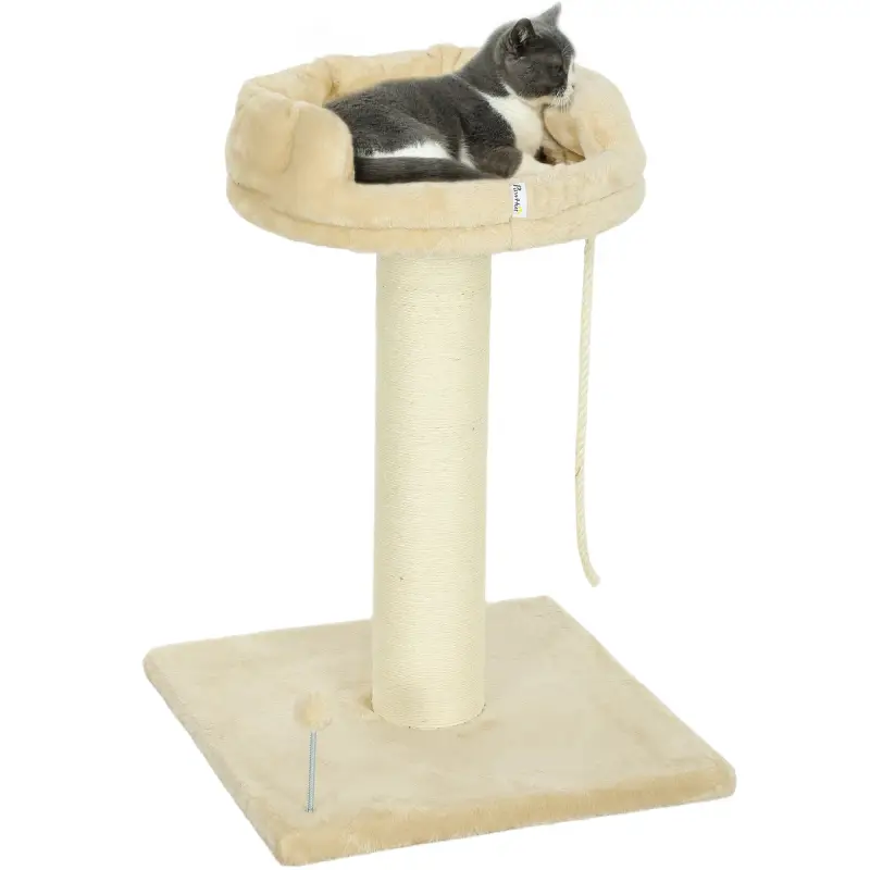 Árbol Rascador para Gatos Pequeños con Plataforma Cuerda Bola con muelle y Poste de Sisal 55x55x83 cm Beige