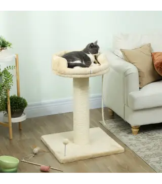 Árbol Rascador para Gatos Pequeños con Plataforma Cuerda Bola con muelle y Poste de Sisal 55x55x83 cm Beige