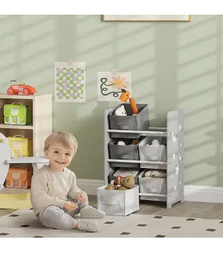 Estantería Infantil para Niños de +3 Años Estantería para Juguetes con 6 Cajas de Tela no Tejida 43x30x60 cm Gris