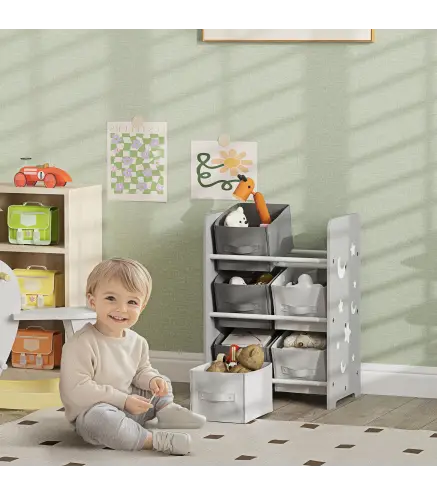 Estantería Infantil para Niños de +3 Años Estantería para Juguetes con 6 Cajas de Tela no Tejida 43x30x60 cm Gris