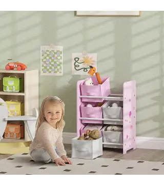 Estantería Infantil para Niños de +3 Años Estantería para Juguetes con 6 Cajas de Tela no Tejida 43x30x60 cm Rosa