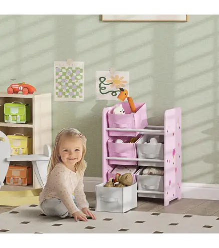Estantería Infantil para Niños de +3 Años Estantería para Juguetes con 6 Cajas de Tela no Tejida 43x30x60 cm Rosa