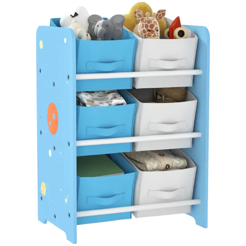 Estantería Infantil para Niños de +3 Años Estantería para Juguetes con 6 Cajas de Tela no Tejida 43x30x60 cm Azul