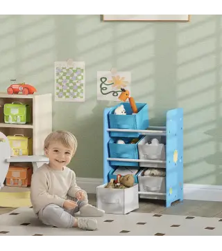 Estantería Infantil para Niños de +3 Años Estantería para Juguetes con 6 Cajas de Tela no Tejida 43x30x60 cm Azul