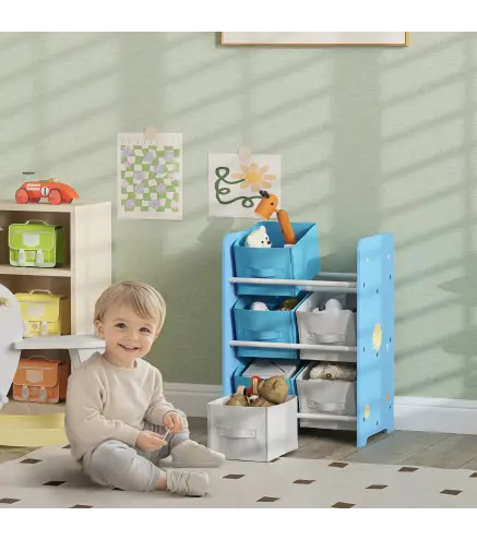 Estantería Infantil para Niños de +3 Años Estantería para Juguetes con 6 Cajas de Tela no Tejida 43x30x60 cm Azul