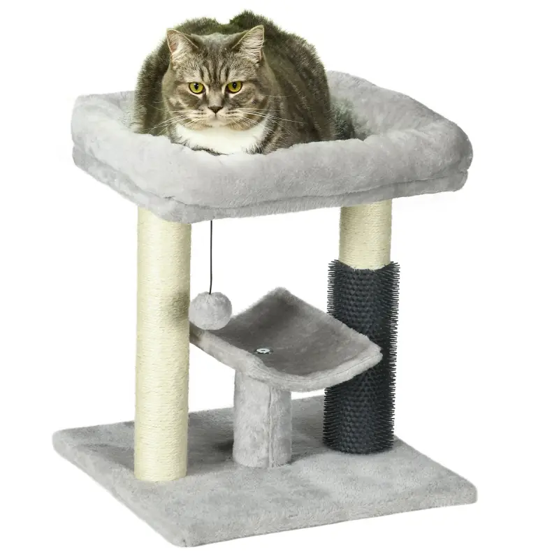 Árbol para Gatos con Cama Percha Poste Rascador de Sisal y Autolimpiador Diseño Moderno y Compacto 40x40x48 cm Gris