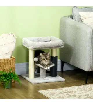 Árbol para Gatos con Cama Percha Poste Rascador de Sisal y Autolimpiador Diseño Moderno y Compacto 40x40x48 cm Gris
