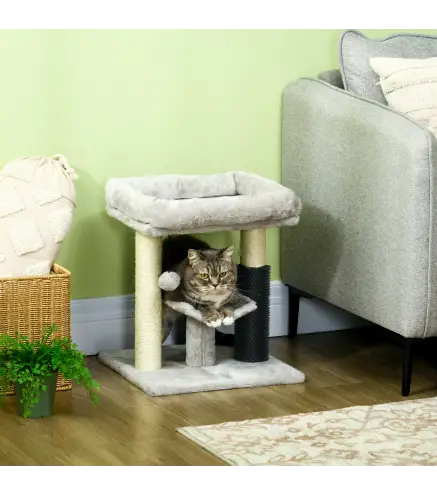 Árbol para Gatos con Cama Percha Poste Rascador de Sisal y Autolimpiador Diseño Moderno y Compacto 40x40x48 cm Gris