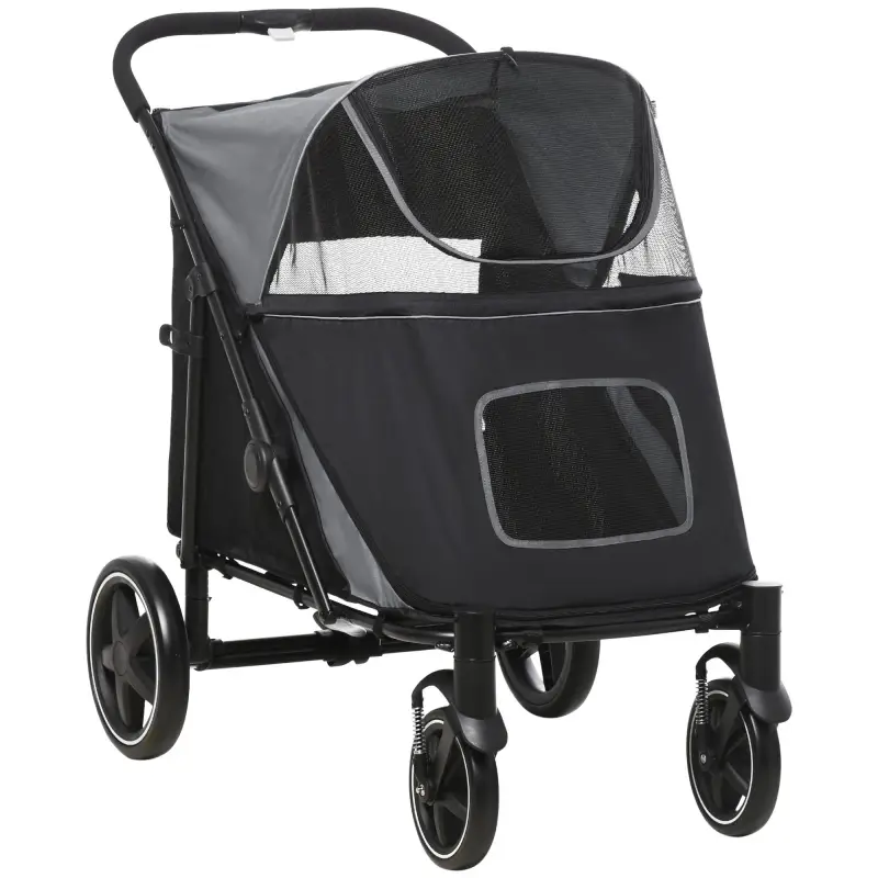 Cochecito Plegable para Perros Carrito de Mascotas con Ventanas de Malla Correas de Seguridad 112x65x100 cm Gris y Negro