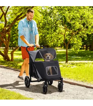 Cochecito Plegable para Perros Carrito de Mascotas con Ventanas de Malla Correas de Seguridad 112x65x100 cm Gris y Negro