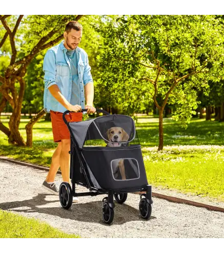 Cochecito Plegable para Perros Carrito de Mascotas con Ventanas de Malla Correas de Seguridad 112x65x100 cm Gris y Negro