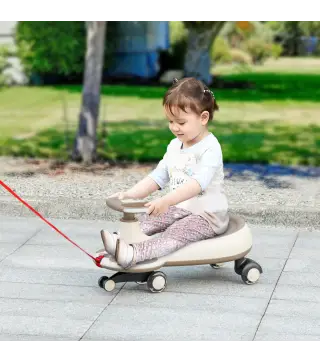 Correpasillos Wiggle con Cuerda de Tracción para Padres Música Luz y Espacio de Almacenamiento 69x31x69 cm Caqui