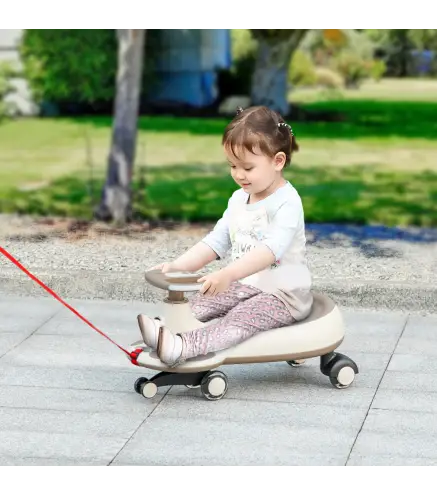 Correpasillos Wiggle con Cuerda de Tracción para Padres Música Luz y Espacio de Almacenamiento 69x31x69 cm Caqui