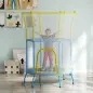 Trampolín Infantil de Interior con Red de Seguridad Cuerdas Elásticas y Barras Acolchadas 3-6 Años Ø140x190cm Azul Claro