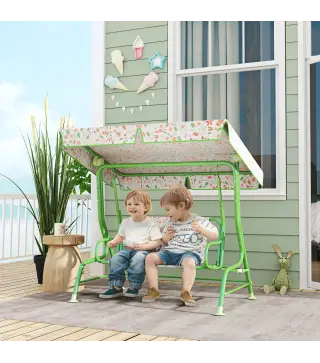 Columpio de Jardín Exterior para Niños de +3 Años con Toldo Ajustable Arnés de Seguridad 112x75x120 cm Verde