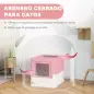 Arenero Cubierto para Gatos Desmontable con Entrada Frontal y Salida Superior con Pala 47,5x35,5x36,7 cm Rosa y Blanco