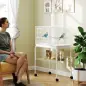 Jaula para Pájaros con Divisor Comederos Bandeja Extraíble y Soporte para Canarios y Periquitos 76x46x46/116 cm Blanco