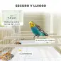 Jaula para Pájaros con Divisor Comederos Bandeja Extraíble y Soporte para Canarios y Periquitos 76x46x46/116 cm Blanco