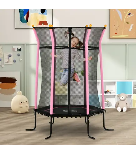 Cama Elástica Infantil Trampolín para Niños +3 Años con Red de Seguridad Ø163,5x190 cm Rosa