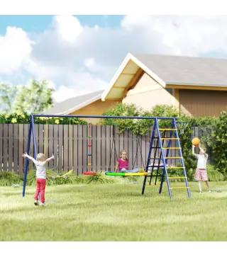 Conjunto de Columpios 6 en 1 para Niños con Nido Escalera Red para Escalar Canasta 350x183x200 cm Multicolor