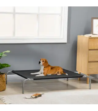 Cama Elevada para Perros 110x75x20 cm con Marco de Acero para Interior Exterior Negro