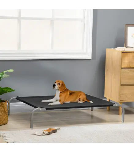 Cama Elevada para Perros 110x75x20 cm con Marco de Acero para Interior Exterior Negro