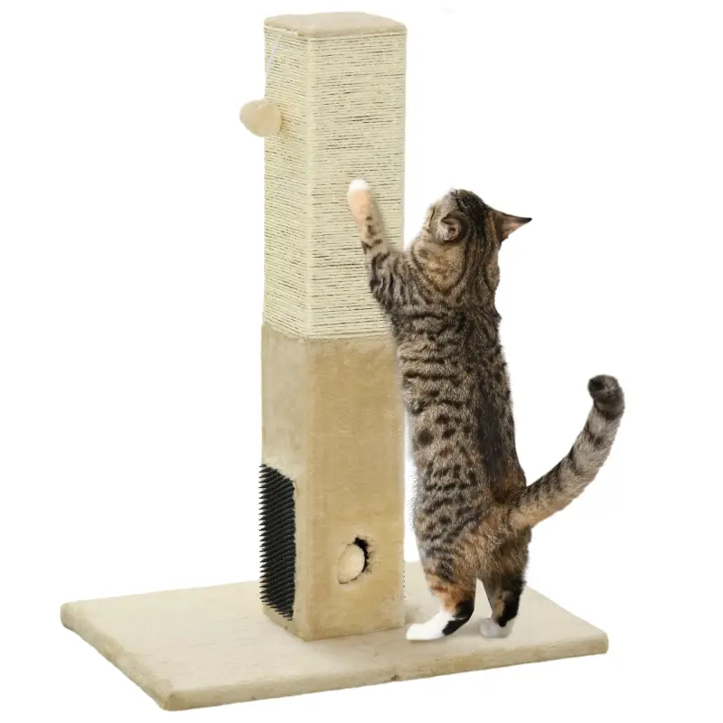 Poste Rascador para Gatos 79 cm Arañador para Gatos con Bola Colgante Poste de Yute 59,5x39x79 cm Beige y Crema