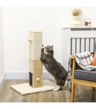 Poste Rascador para Gatos 79 cm Arañador para Gatos con Bola Colgante Poste de Yute 59,5x39x79 cm Beige y Crema