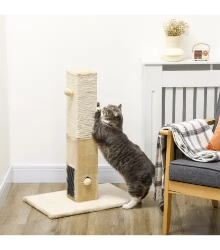 Poste Rascador para Gatos 79 cm Arañador para Gatos con Bola Colgante Poste de Yute 59,5x39x79 cm Beige y Crema