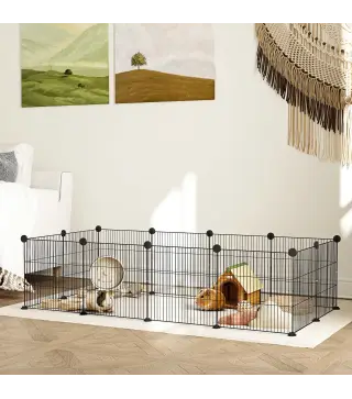 Parque Metálico para Animales Pequeños de 12 Paneles Desmontable Diseño DIY para Erizo 140x70x35 cm Negro