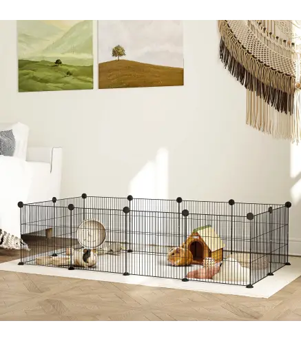Parque Metálico para Animales Pequeños de 12 Paneles Desmontable Diseño DIY para Erizo 140x70x35 cm Negro