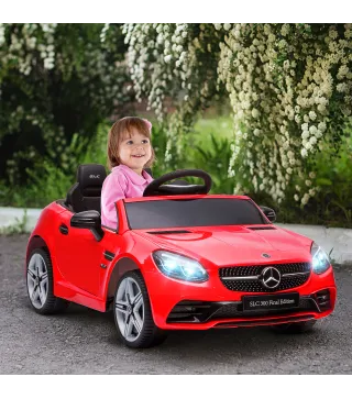 Coche Eléctrico para Niños de +3 Años Mercedes SLC 300 con Batería 12V Mando a Distancia Faros LED Bocina Música Rojo